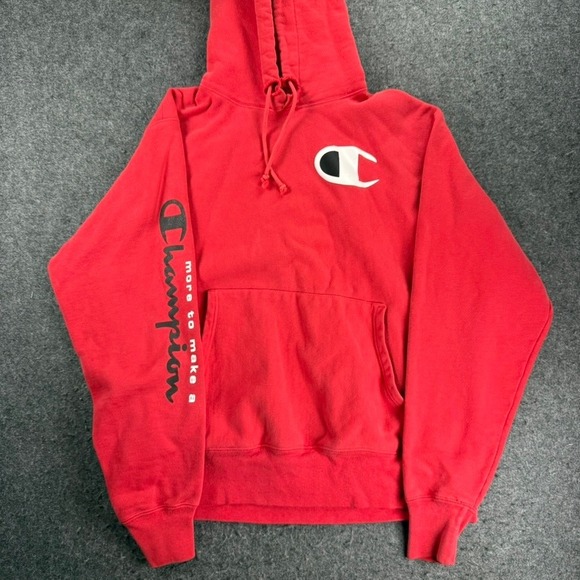 Champion Reverse Weave Hoodie Sweatshirt Mens Medium Red Pullover Graphic - Picture 1 of 10